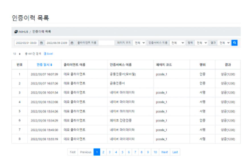 인증이력 목록리스트 샘플이미지